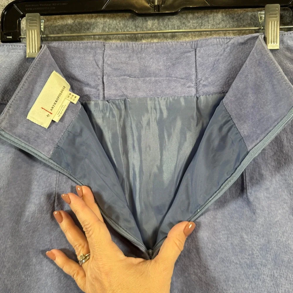 Anthropologie Suede Mini Skirt Womens 14 Leather Hippie Belted Boho Periwinkle